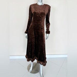 Krizia vintage women velour dress with natural mink fur size 42 IT or 6 US